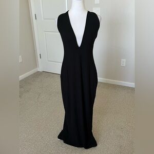NWOT Skims Black Ribbed Deep Plunging VNeck Halter Neck Maxi Dress Size XL